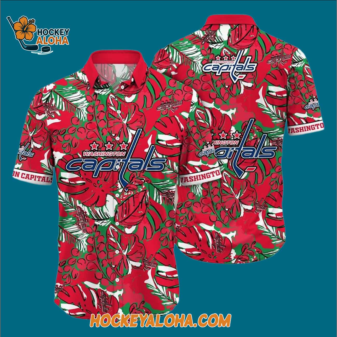 Washington Capitals Tropical Leaf Pattern Summer Hawaiian Shirt Washington Capitals Tropical Leaf Pattern Summer Hawaiian Shirt