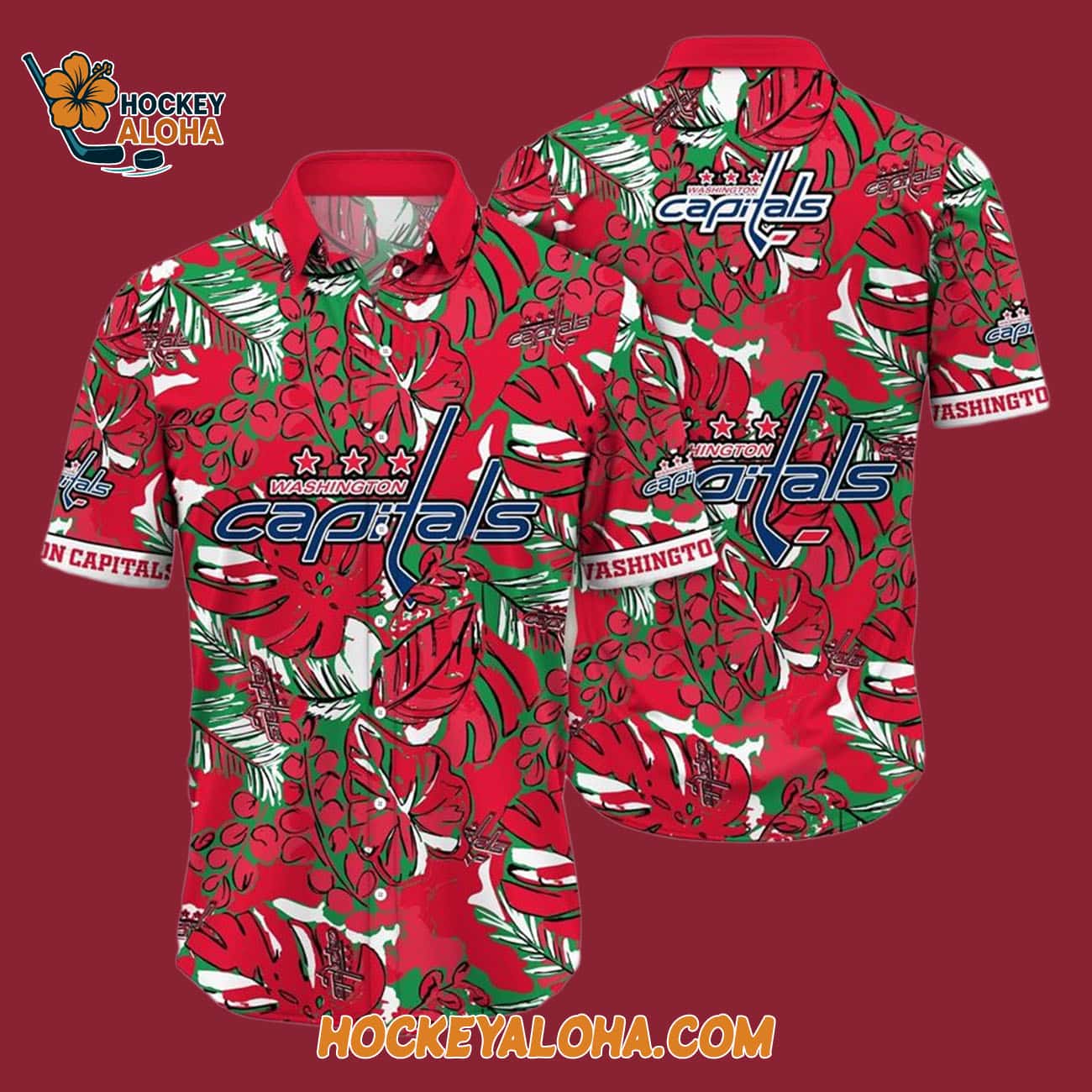 Washington Capitals Tropical Leaf Pattern Summer Hawaiian Shirt Washington Capitals Tropical Leaf Pattern Summer Hawaiian Shirt