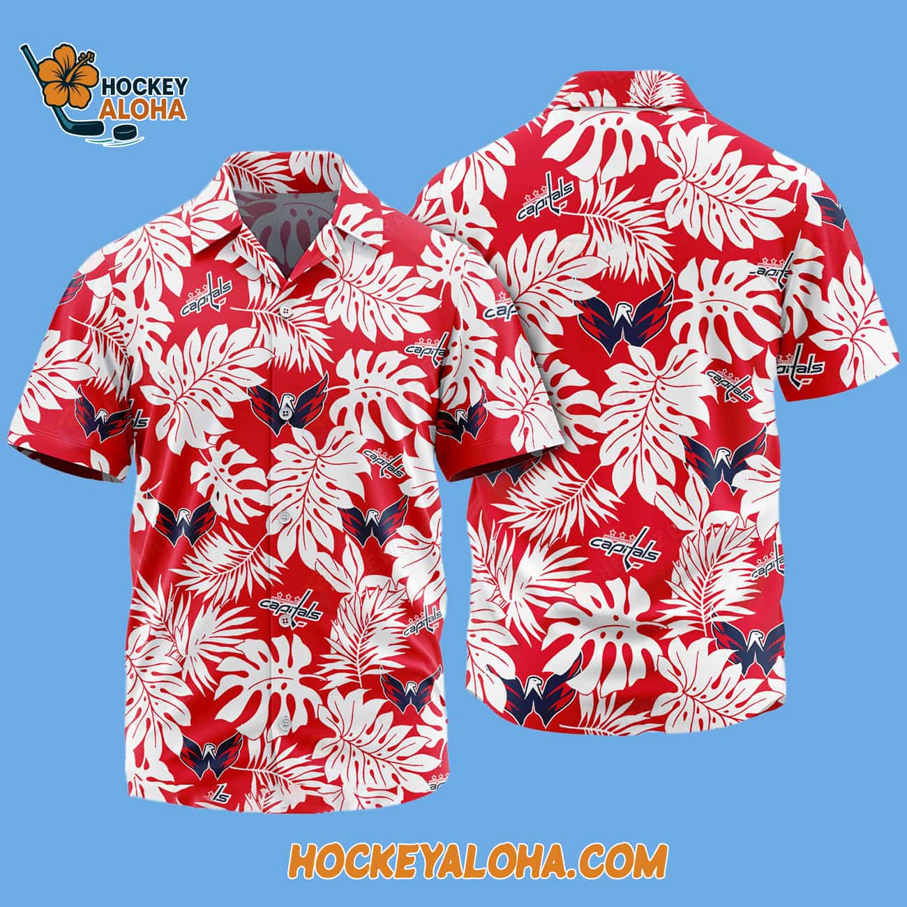 Washington Capitals Tropical Leafs Design Hawaiian Shirt Washington Capitals Tropical Leafs Design Hawaiian Shirt