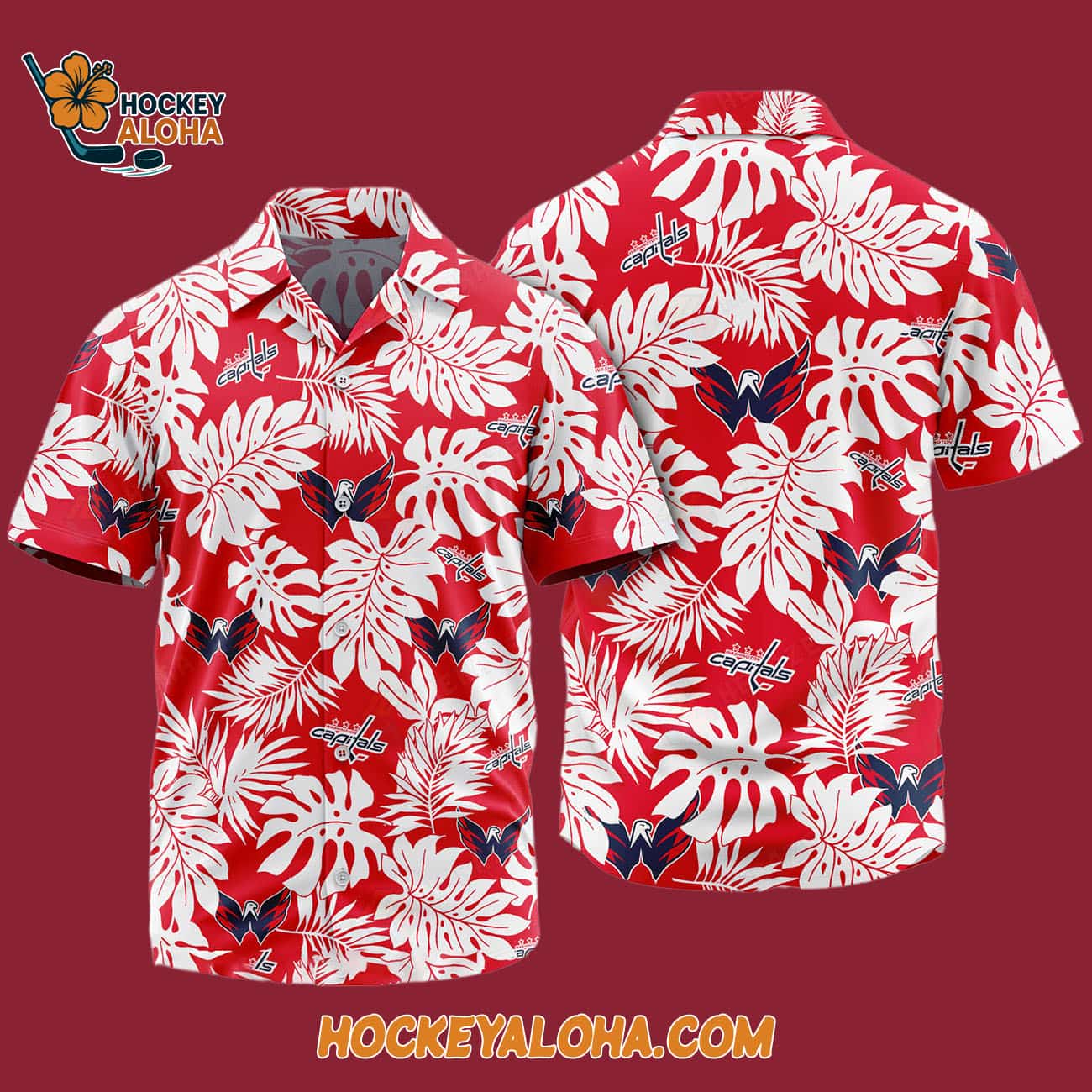 Washington Capitals Tropical Leafs Design Hawaiian Shirt Washington Capitals Tropical Leafs Design Hawaiian Shirt