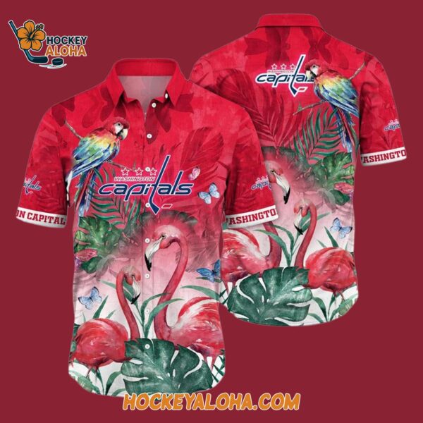 Washington Capitals Tropical Parrot And Flamingo Motifs Summer Hawaiian Shirt 4