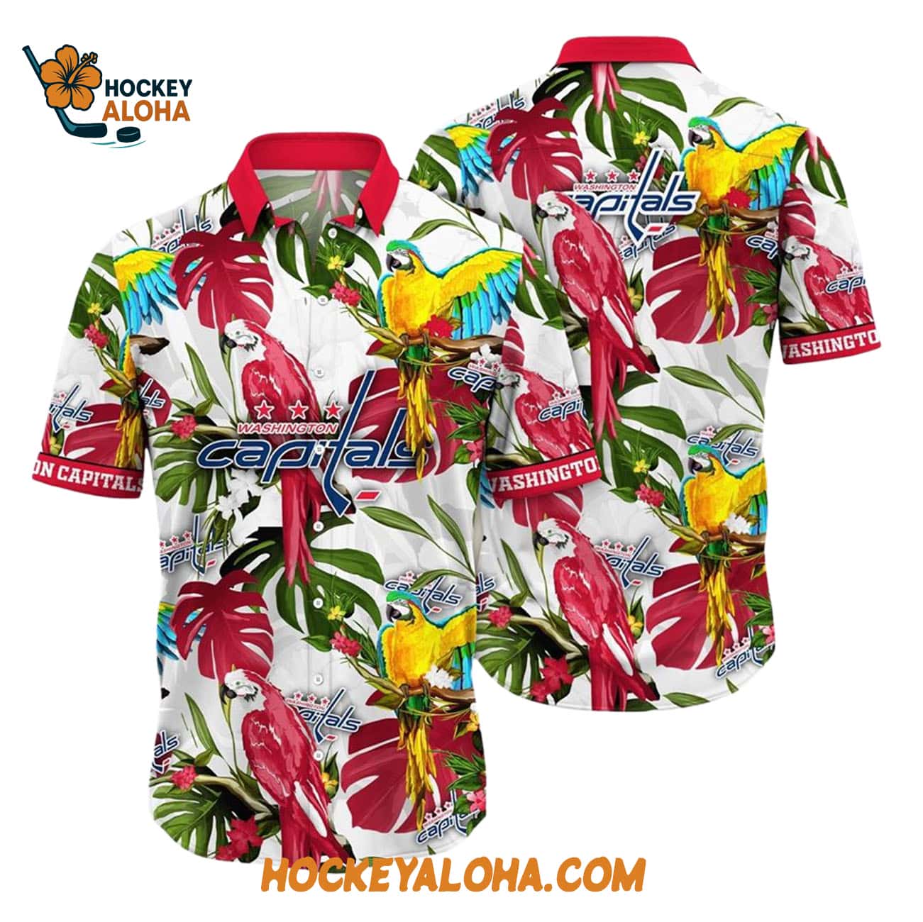 Washington Capitals Tropical Parrot Pattern Summer Hawaiian Shirt Washington Capitals Tropical Parrot Pattern Summer Hawaiian Shirt