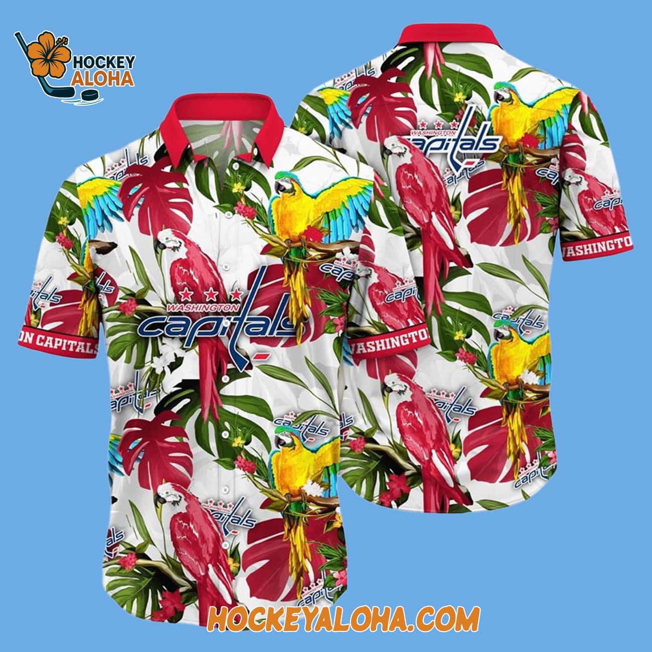 Washington Capitals Tropical Parrot Pattern Summer Hawaiian Shirt Washington Capitals Tropical Parrot Pattern Summer Hawaiian Shirt