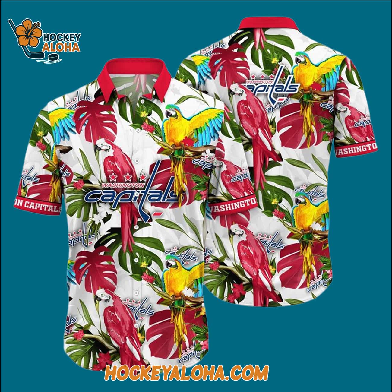 Washington Capitals Tropical Parrot Pattern Summer Hawaiian Shirt Washington Capitals Tropical Parrot Pattern Summer Hawaiian Shirt