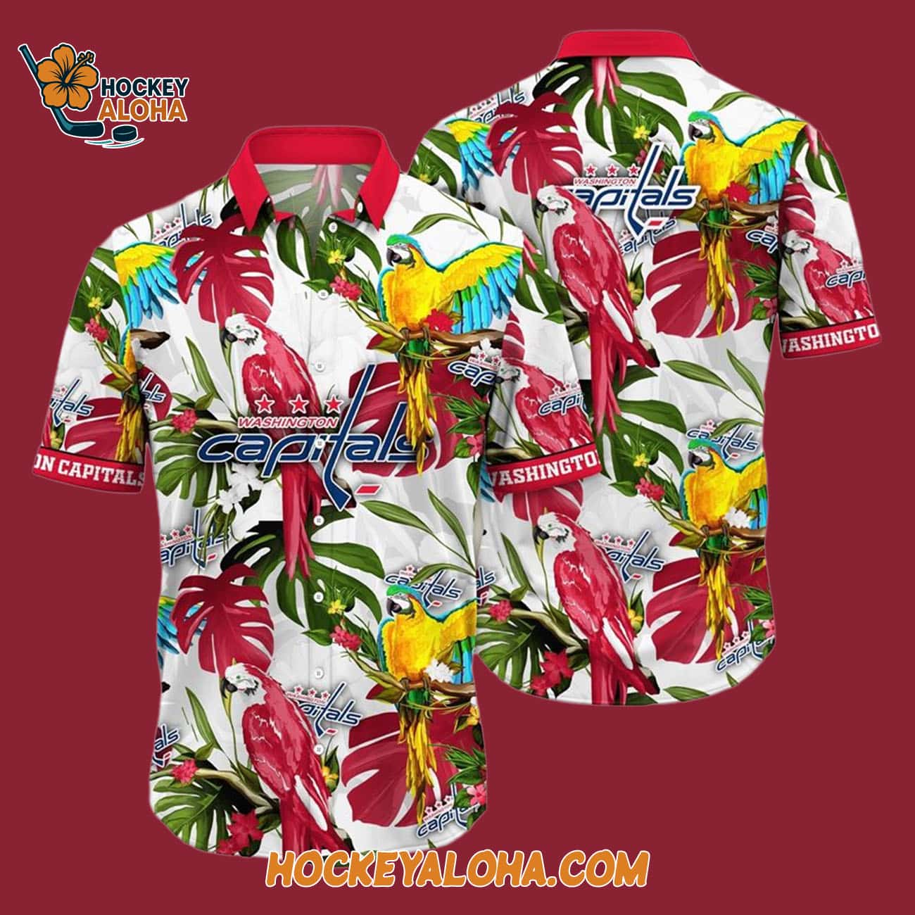 Washington Capitals Tropical Parrot Pattern Summer Hawaiian Shirt Washington Capitals Tropical Parrot Pattern Summer Hawaiian Shirt