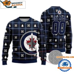 Winnipeg Jets Snow Tree Christmas Ugly Sweater Custom Name And Custom Number