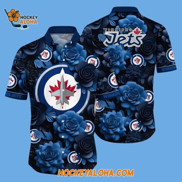 Winnipeg Jets Tropical Rose Pattern Summer Hawaiian Shirt 2