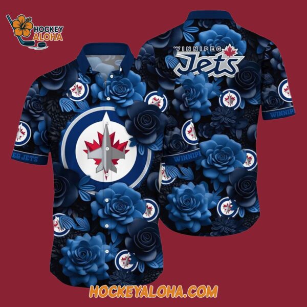 Winnipeg Jets Tropical Rose Pattern Summer Hawaiian Shirt 4