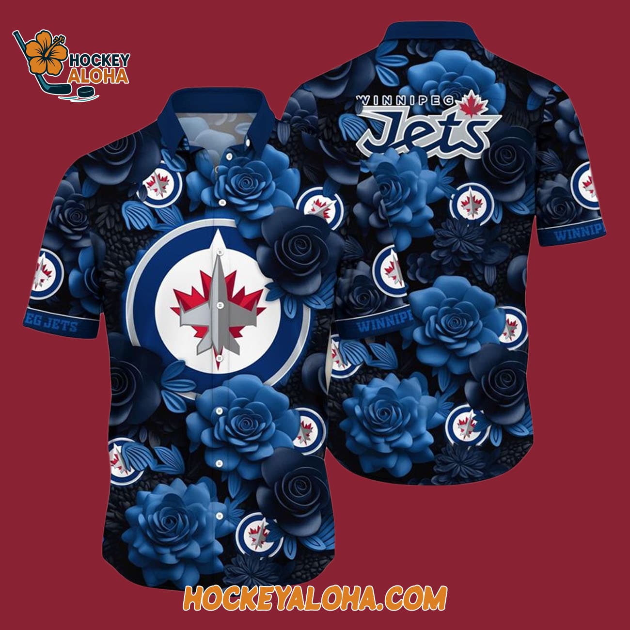 Winnipeg Jets Tropical Rose Pattern Summer Hawaiian Shirt Winnipeg Jets Tropical Rose Pattern Summer Hawaiian Shirt