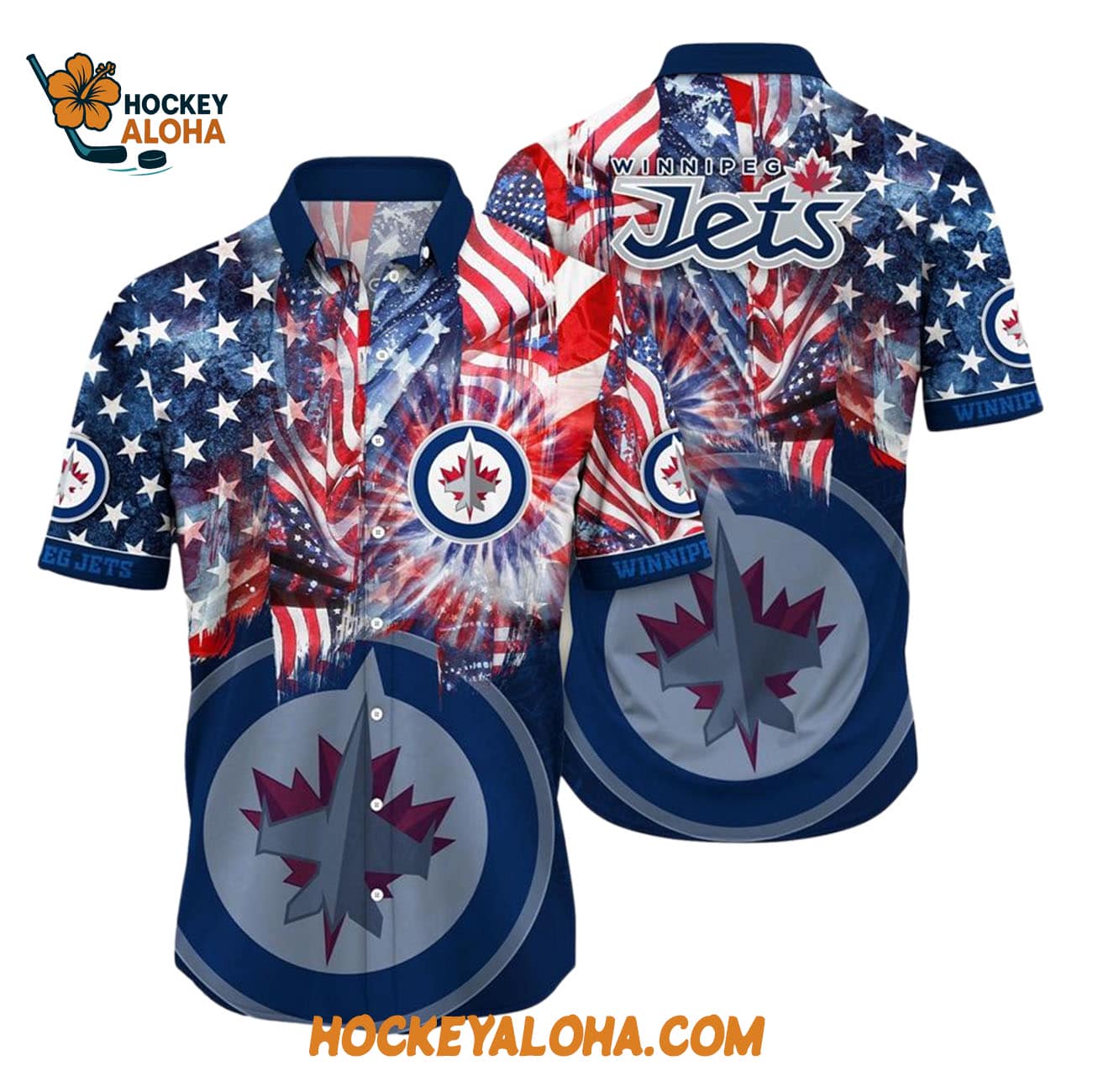 Winnipeg Jets With American Independence Day Pattern Summer Hawaiian Shirt Winnipeg Jets With American Independence Day Pattern Summer Hawaiian Shirt
