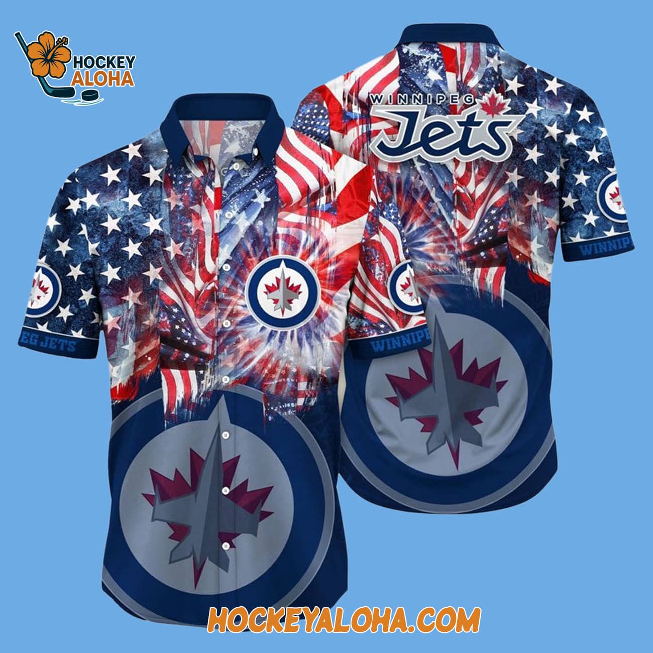Winnipeg Jets With American Independence Day Pattern Summer Hawaiian Shirt Winnipeg Jets With American Independence Day Pattern Summer Hawaiian Shirt