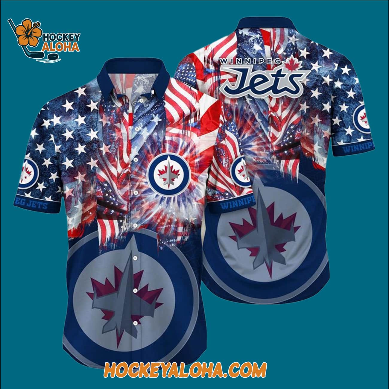 Winnipeg Jets With American Independence Day Pattern Summer Hawaiian Shirt Winnipeg Jets With American Independence Day Pattern Summer Hawaiian Shirt