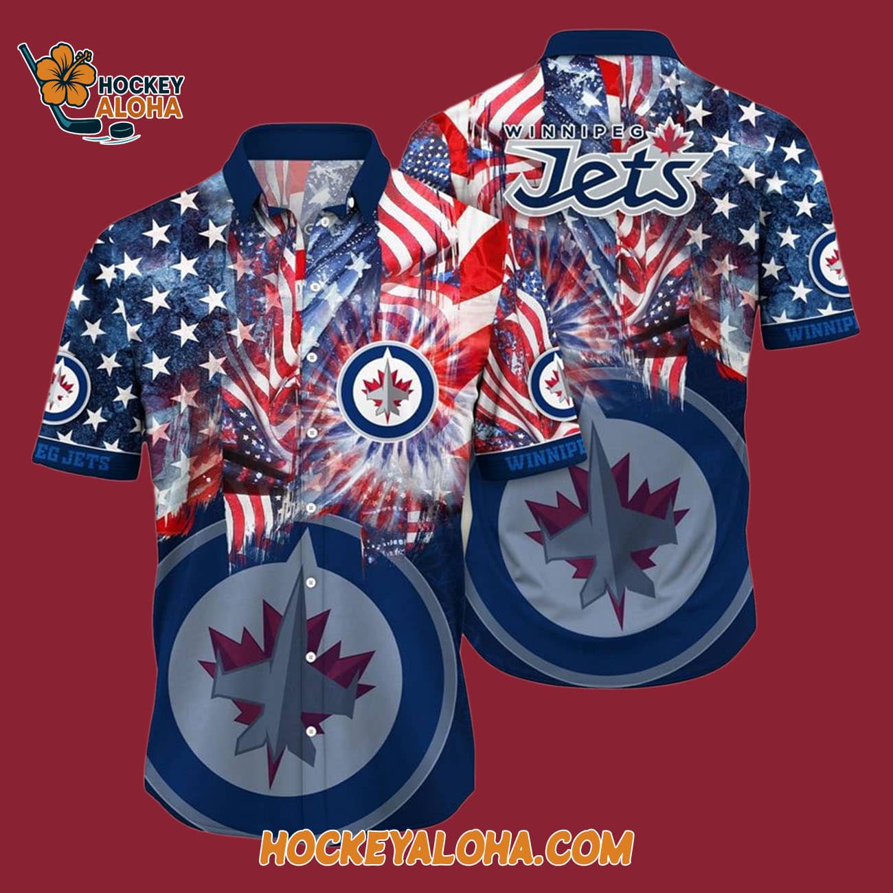 Winnipeg Jets With American Independence Day Pattern Summer Hawaiian Shirt Winnipeg Jets With American Independence Day Pattern Summer Hawaiian Shirt
