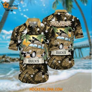 NHL Anaheim Ducks Hawaiian Shirt Tropical Forest Motif Car Traveling Summer Hawaiian Shirt