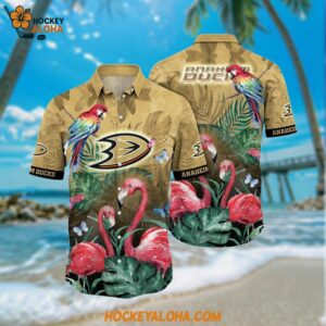 NHL Anaheim Ducks Hawaiian Shirt Tropical Parrot And Flamingo Motifs Summer Hawaiian Shirt