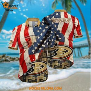NHL Anaheim Ducks Hawaiian Shirt With American Flag Pattern Summer Hawaiian Shirt