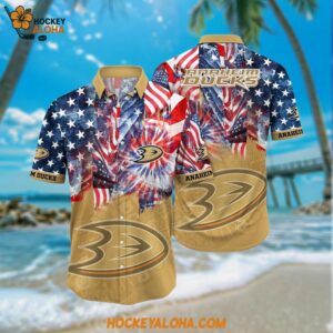 NHL Anaheim Ducks Hawaiian Shirt With American Independence Day Pattern Summer Hawaiian Shirt