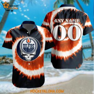 NHL Edmonton Oilers Grateful Dead Tie Dye Hawaiian Design Button Shirt