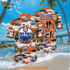 Nhl Edmonton Oilers Hawaiian Shirt Tropical Desert Island Motif Summer Hawaiian Shirt