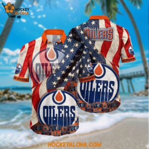 Nhl Edmonton Oilers Hawaiian Shirt With American Flag Pattern Summer Hawaiian Shirt
