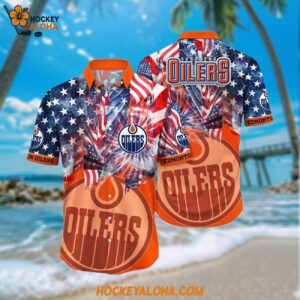 Nhl Edmonton Oilers Hawaiian Shirt With American Independence Day Pattern Summer Hawaiian Shirt