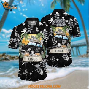 Nhl Los Angeles Kings Hawaiian Shirt Tropical Forest Motif Car Traveling Summer Hawaiian Shirt