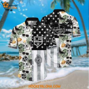 Nhl Los Angeles Kings Hawaiian Shirt Tropical Hat And Glasses Pattern Summer Hawaiian Shirt