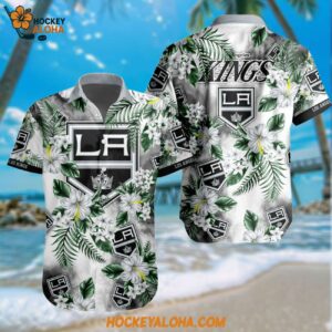 Nhl Los Angeles Kings Hockey Tropical Flower Hawaiian Design Button Shirt