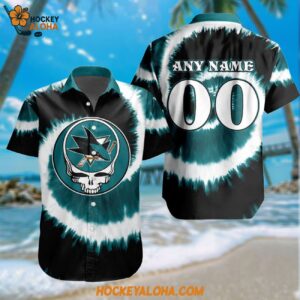 Nhl San Jose Sharks Grateful Dead Tie dye Hawaiian Design Button Shirt
