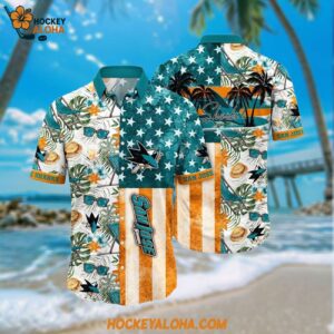 Nhl San Jose Sharks Hawaiian Shirt Tropical Hat And Glasses Pattern Summer Hawaiian Shirt