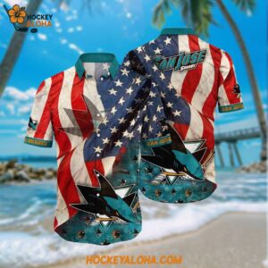 Nhl San Jose Sharks Hawaiian Shirt With American Flag Pattern Summer Hawaiian Shirt
