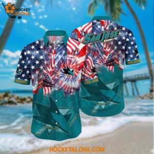 Nhl San Jose Sharks Hawaiian Shirt With American Independence Day Pattern Summer Hawaiian Shirt
