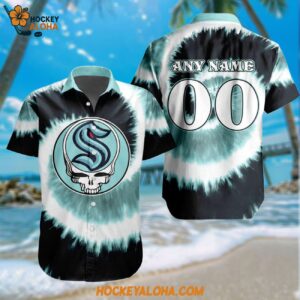Nhl Seattle Kraken Grateful Dead Tie dye Hawaiian Design Button Shirt