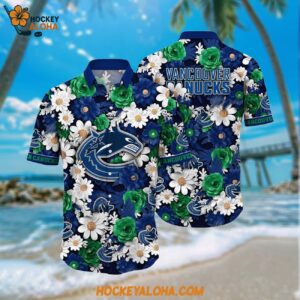 Nhl Vancouver Canucks Hawaiian Shirt Tropical Begonia Flower Pattern Summer Hawaiian Shirt