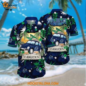 Nhl Vancouver Canucks Hawaiian Shirt Tropical Forest Motif Car Traveling Summer Hawaiian Shirt