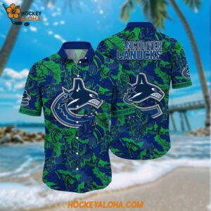 Nhl Vancouver Canucks Hawaiian Shirt Tropical Leaf Pattern Summer Hawaiian Shirt