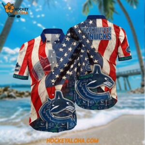 Nhl Vancouver Canucks Hawaiian Shirt With American Flag Pattern Summer Hawaiian Shirt