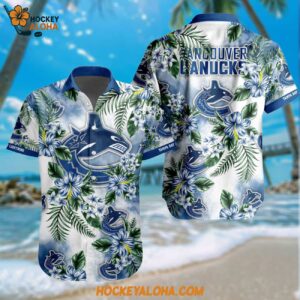 Nhl Vancouver Canucks Hockey Tropical Flower Hawaiian Design Button Shirt