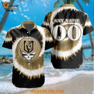 Nhl Vegas Golden Knights Grateful Dead Tie dye Hawaiian Design Button Shirt
