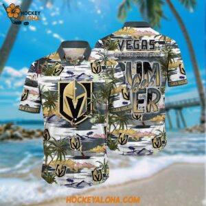 Nhl Vegas Golden Knights Hawaiian Shirt Tropical Desert Island Motif Summer Hawaiian Shirt