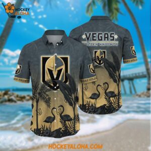 Nhl Vegas Golden Knights Hawaiian Shirt Tropical Flamingo Pattern Summer Hawaiian Shirt