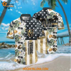 Nhl Vegas Golden Knights Hawaiian Shirt Tropical Hat And Glasses Pattern Summer Hawaiian Shirt