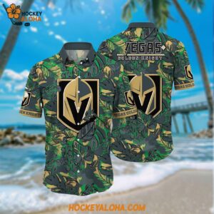 Nhl Vegas Golden Knights Hawaiian Shirt Tropical Leaf Pattern Summer Hawaiian Shirt