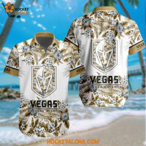 Nhl Vegas Golden Knights Special Flower Tropical Design Hawaiian Button Shirt