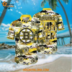 Boston Bruins Hawaiian Shirt Tropical Desert Island Motif Summer Hawaiian Shirt
