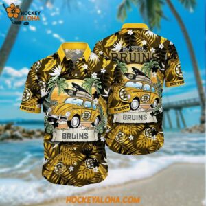 Boston Bruins Hawaiian Shirt Tropical Forest Motif Car Traveling Summer Hawaiian Shirt