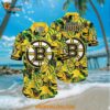 Boston Bruins Hawaiian Shirt Tropical Leaf Pattern Summer Hawaiian Shirt