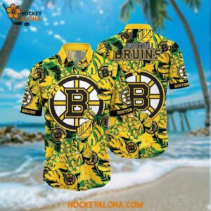 Boston Bruins Hawaiian Shirt Tropical Leaf Pattern Summer Hawaiian Shirt