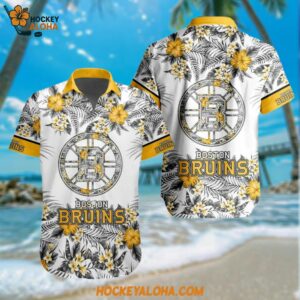 Boston Bruins Special Flower Tropical Design Hawaiian Button Shirt