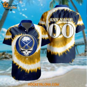 Buffalo Sabres Grateful Dead Tie Dye Hawaiian Design Button Shirt